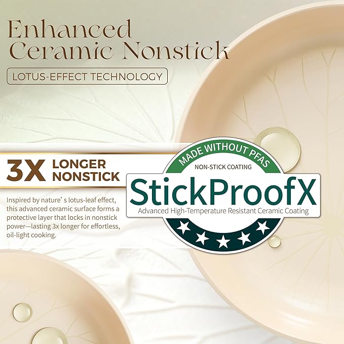 PRICUSIS 5Pcs Ceramic Nonstick Frying Pan Set, 8+10+12 Inch Induction Compatible Skillet with Stay Cool Handle, Fully Coated, 100% Dishwasher Safe, PFAS & PTFE & PFOA Free (Coconut White)