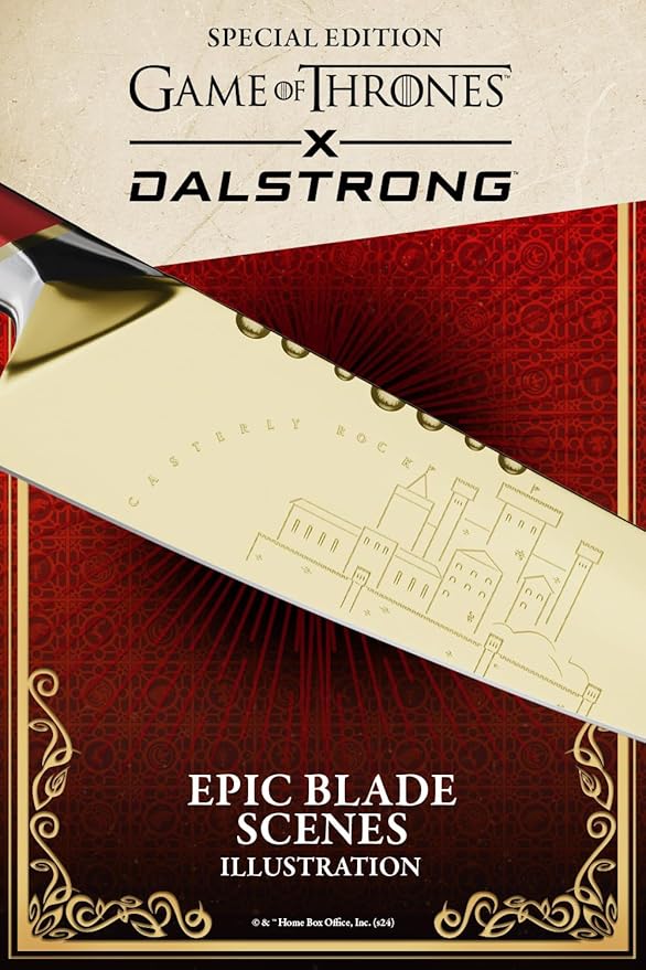 Dalstrong 8 inch Chef Knife- Game of Thrones™ Knife - House Lannister™ Edition - German Premium Steel Full Tang - Professional G10 Handle - Collection Item Toughbuilt Utility Knife- Leather Sheath