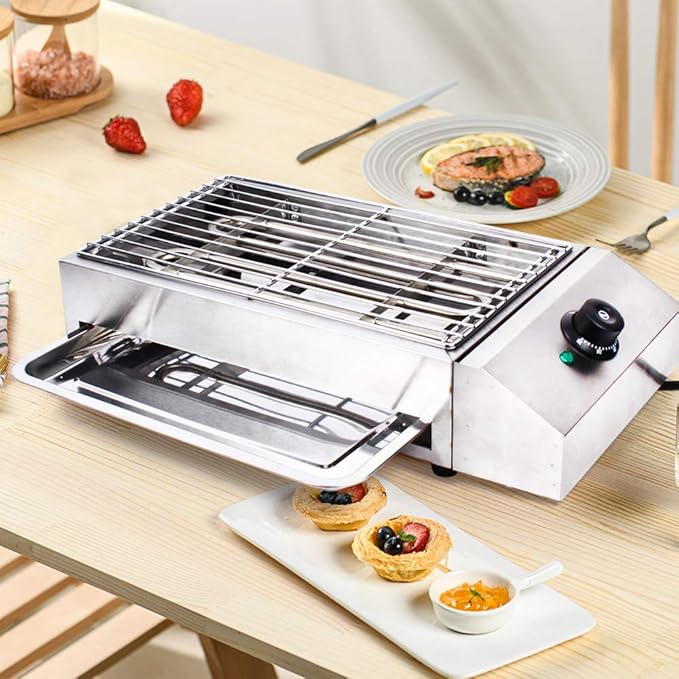 Countertop Electric BBQ Grill, Flat Top Grill Hot Plate Barbecue Grills Indoor/Outdoor Portable Electric Griddle with Adjustable Thermostatic Control 110V