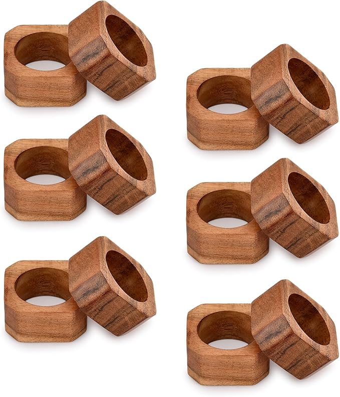 Napkin Ring Acacia Wood Napkin Rings Classic Everyday Use Thanksgiving, Christmas Napkin Rings Buckles,Festive Party Gift Farmhouse for Table Decorations (Set of 12, Brown)