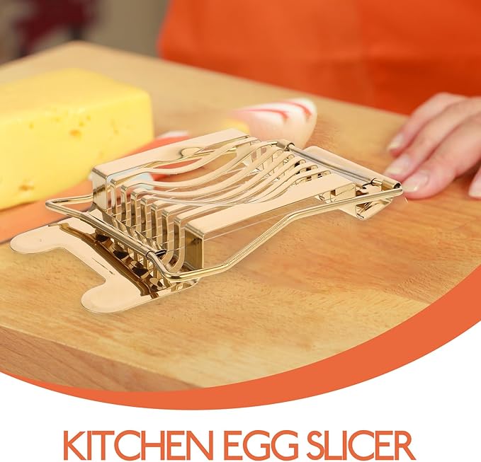 Multipurpose Stainless Steel Egg Slicer with Wire Cutter for Hard Boiled Eggs, Handheld Kitchen Tool for Home Use, Fruit and Vegetable Separator, Gold Color