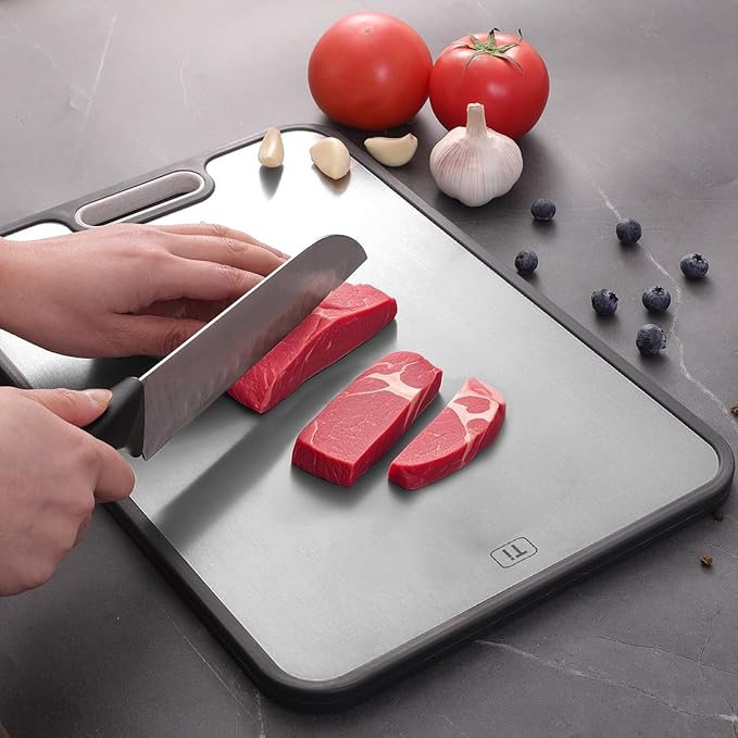 Titanium Cutting Boards for Kitchen, Titanium Cutting Board Double Side, Non Slip Chopping Board for Meat Fruit, Vegetable 15.2x10.4inch
