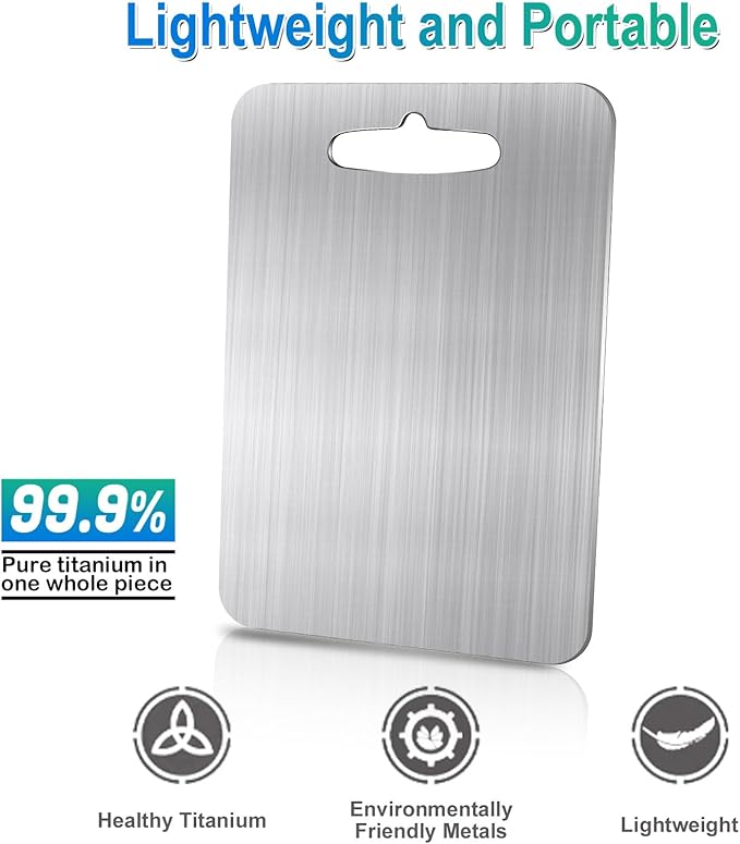 Titanium Cutting Board for Kitchen, 100% Pure Titanium Cutting Board Double-Sided Food-Grade Chopping Board Durability Hygiene Metal Safe Non Toxic Cutting Boards for Meat Vegetables, 9.8" * 14.2"