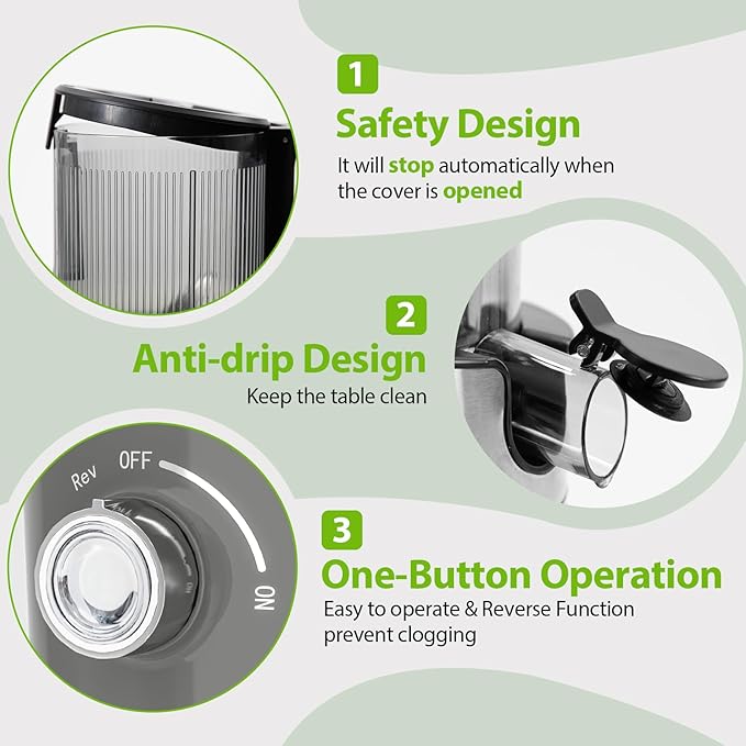 Juicer Machines For Whole Fruits, Aeitto Cold Press Juicer with Large Feed Chute, Self Feeding Slow Masticating Juicers, Easy to Assemble, Easy to Clean & Use, High Juice Yield
