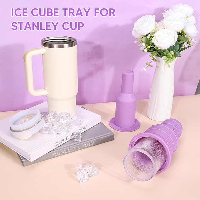 Tumbler Ice Mold for Stanley Cup 30-40 oz - Silicone Hollow Cylinder Ice Mold, Ice Cube Tray for Chilling Cocktails, Whiskey, Drinks, Coffee, Easy Fill and Release Ice Maker-Purple