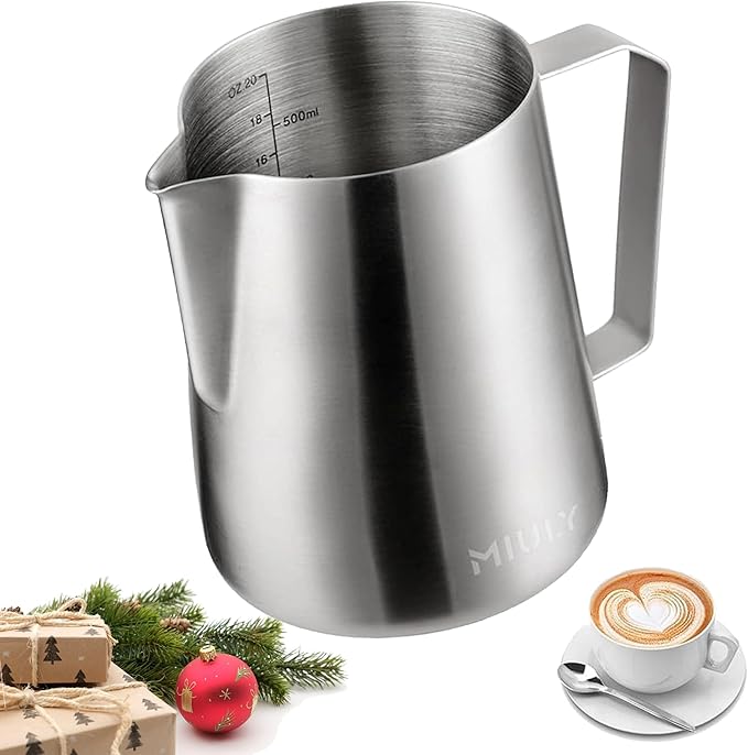 MIULY Stainless Steel Milk Frothing Pitcher 20oz/600ML - Professional Milk Frother Jug for Latte Art, Espresso Machine Accessories, Dishwasher Safe for Home & Cafe Baristas