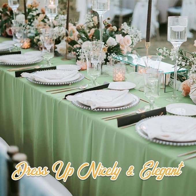 BRILLMAX 8 Pack Sage Green Tablecloths 70 x 120 Inch for 6ft & 8ft Rectangle Tables - 150 GSM Polyester Fabric, Universal Fit, Water, Stain & Wrinkle Resistant Cloth Cover for Wedding Banquet