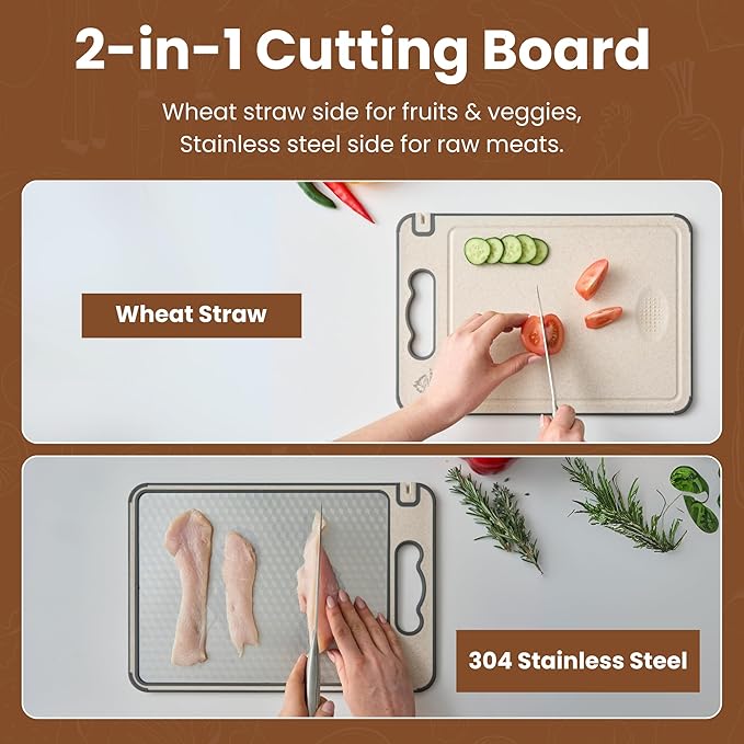 NovaCrest Steel Cutting Boards for Kitchen – Heavy-Duty, Rust-Resistant Cutting Board Stainless Steel – Dishwasher Safe Metal Chopping Board for Kitchen, Meat, Vegetables & More