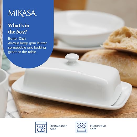 Mikasa Chalk Porcelain Butter Dish, Labelled, White