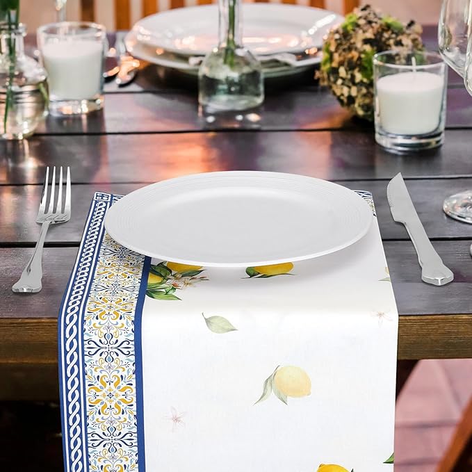 Lemon Napkins, 18×18 Inch Yellow Blue Dinner Cloth Napkins Set of 4, Washable Cotton Soft Absorbent Square Napkins for Dining Kitchen Party Wedding Decoration
