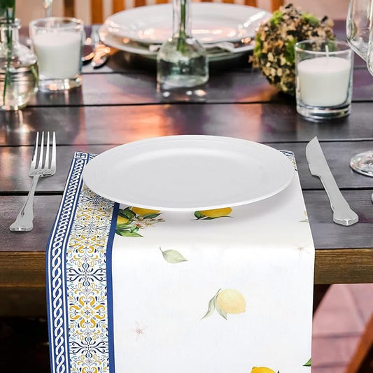 Lemon Napkins, 18×18 Inch Yellow Blue Dinner Cloth Napkins Set of 4, Washable Cotton Soft Absorbent Square Napkins for Dining Kitchen Party Wedding Decoration