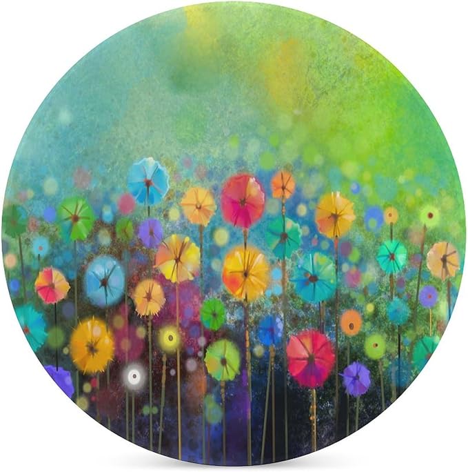 Round-6PCS Floral Drink Coasters, Round Modern Ceramic Absorbent Coasters, Watercolour Abstract Wildflower Nature Plant Colorful Floral Decor Desk Coffee Table Coaster for Beverage Cup Tea Coasters