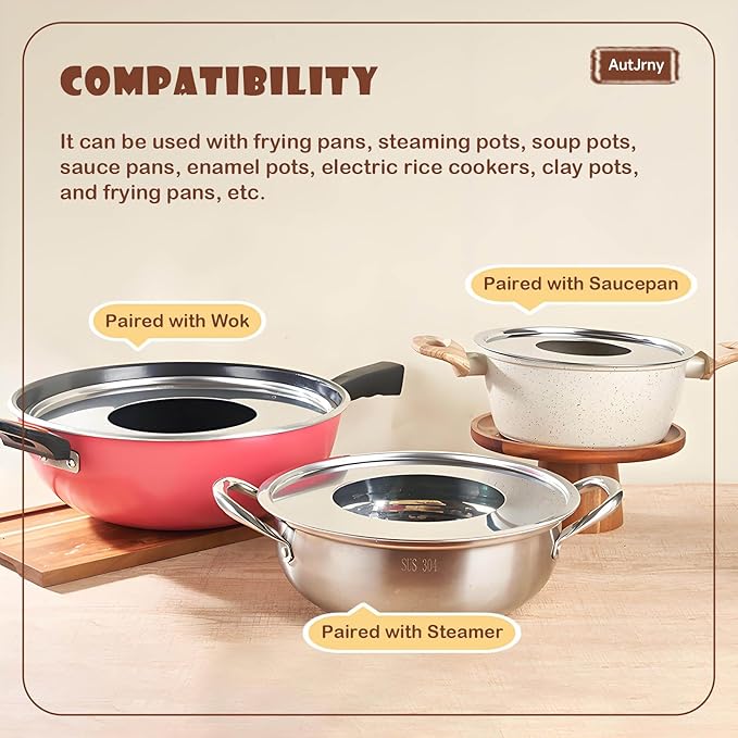 Stainless Steel Steamer Ring | 13 Inch, Fits 7 to 12 Inch Bamboo Steamer | Steaming Adapter for Steam Pot, Asian Food, Dumpling, Dim Sum, Rice, Veggie for Cooking Basket