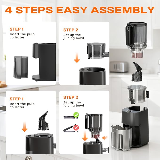Cold Press Juicer, 5.5" Wide Feed Chute Juice Machine, High Juice Yield, Slow Masticating Juicer for Whole Vegetables & Fruits,Concealed Pulp Container Design for Aesthetic Appeal and Practicality