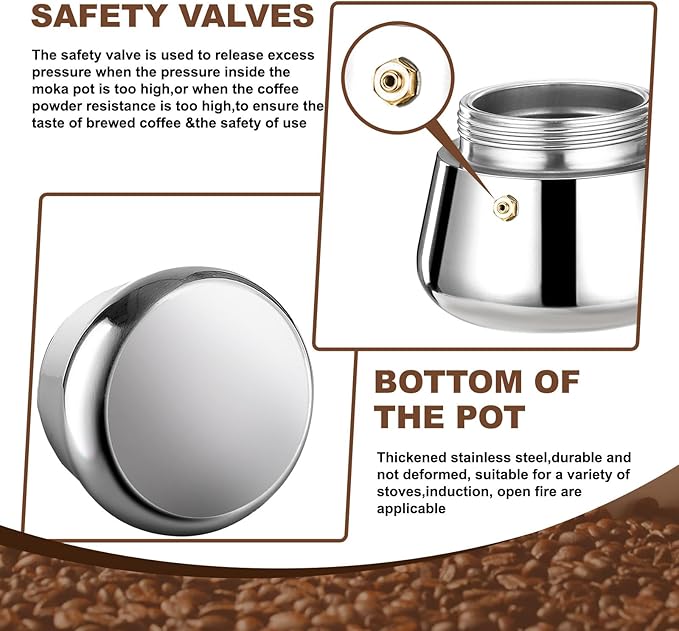 DITOSH 4 Cup Stovetop Espresso Maker Stainless Steel Moka Pot Stove Top Percolator Italian Coffee Makers Capable Mocha Greca Machine Cafe Classic Induction Cookers for Home and Camping 200ml 6.6oz