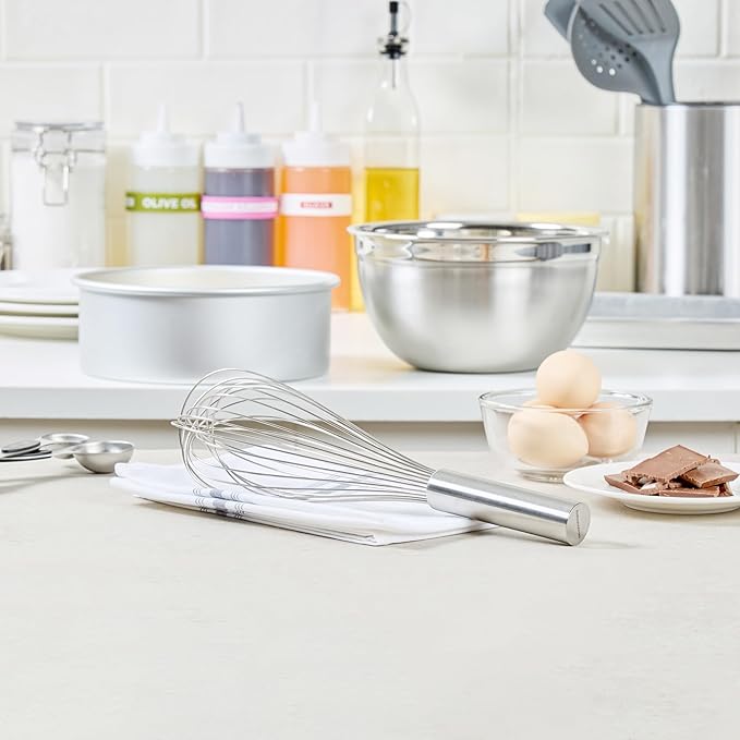 Restaurantware Met Lux 12 Inch x 2.5 Inch Baking Whisk, 1 With Ergonomic Handle Metal Whisk - Dishwasher-Safe, Corrosion-Resistant, Stainless Steel Whisk For Baking, For Whipping, Baking, Or Cooking