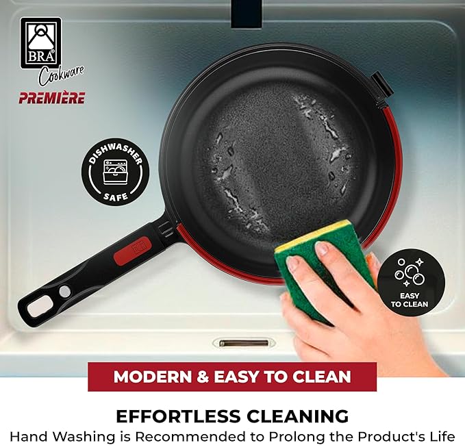 BRA COOKWARE Premiere Dual Skillet | 9.5 inches Double Frying Pan for Frittatas & Spanish Omelets | PFOA Free Triple Nonstick Coating | Full Induction Reversible Pan | Cast Aluminum Flip Skillet
