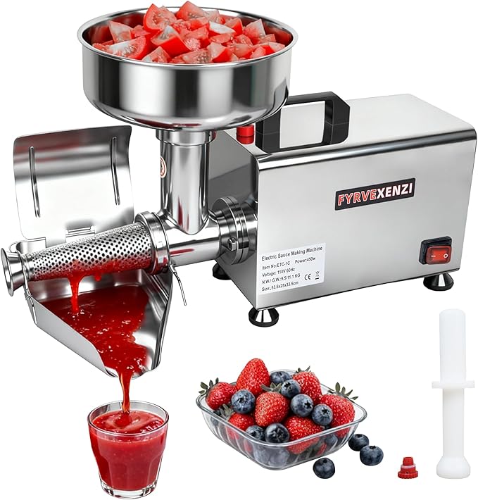 450W Electric Tomato Strainer & Sauce Maker, 110V Commercial Grade Food Mill for Tomato Sauce, Jam & Juice | 304 Stainless Steel Tomato Press, Tomato Grinder for Sauce, 200–350 lbs/h, ETC-1C