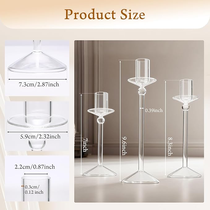 CHILL RECIPE Bow Candle Holder Glass Taper Candlestick Holders with Built-in Candle Drip Protectors Bows Decor for Table Centerpiece Wedding Party Halloween(Black)