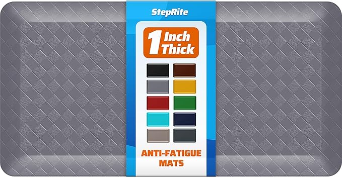 StepRite 1” Thick Kitchen Mats for Floor, Anti Fatigue Kitchen Rugs, Non-Slip,Heavy Duty Waterproof Kitchen Rug, Standing Desk Mat, Gifts for Friends, Family, Home, Kitchen, Office (39" x 20", Grey)