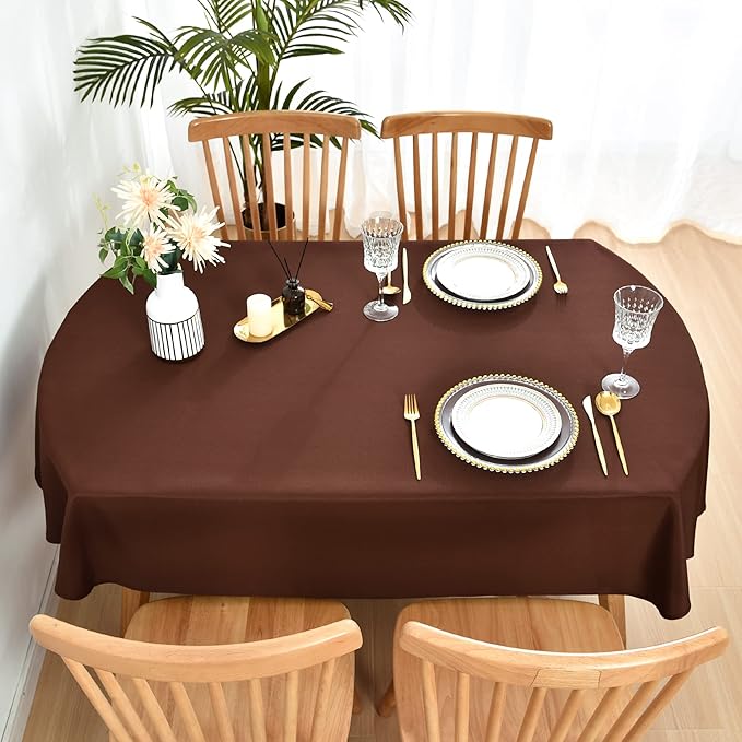 Wolkemer Large Oval Tablecloth 60 x 120 Inch Washable Fabric Table Cloth Solid Chocolate Table Cover for Dining Wedding Party Banquet Tabletop Decoration