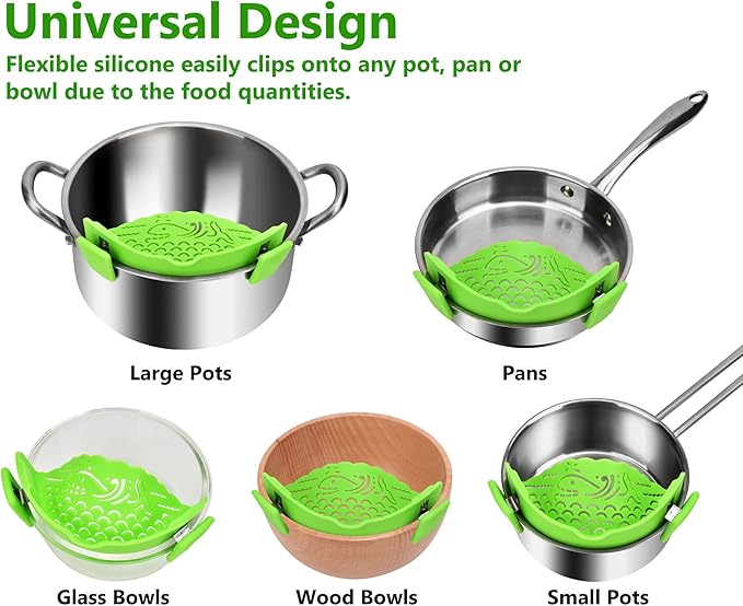 Strain Pot Strainer and Pasta Strainer - Adjustable Silicone Clip On Food Strainers for Pots, Pans, and Bowls - Kitchen Drainer Colander