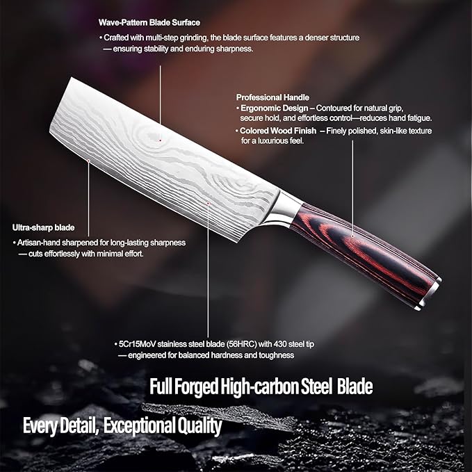 Nakiri Knife-7", Japanese High Carbon Stainless Steel Nakiri Chef Knife, Ultra-Sharp for Meat & Vegetables, Ergonomic Pakkawood Handle, Multipurpose Kitchen Knife