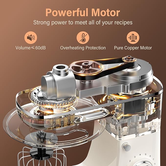 Honinst Stand Mixer, 3-In-1 8-Speed 660W 6.5QT Tilt-Head Food Electric Mixers with Bowl, Dough Hook, Whisk and Beater, Kitchen Mixer for Baking, Cake and Most Home Cooks, Beige