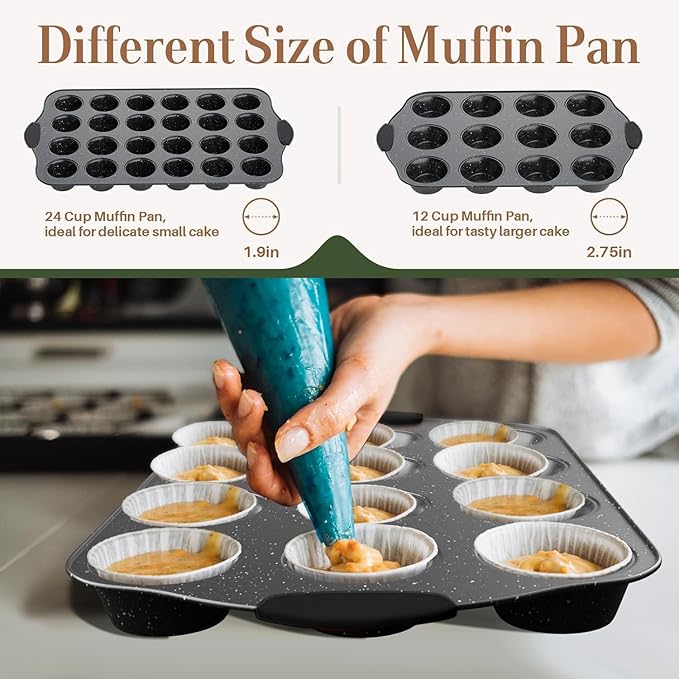 Slow Slog 11-Piece Nonstick Baking Pan Set, Stackable Bakeware Sets, Oven Pans for Baking with Silicone Handles, Includes Cookie Sheet, Cake Pans, Loaf Pan, Pizza Pan, Muffin Pan, Black