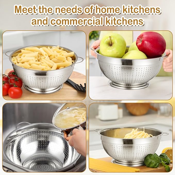 Maxdot 2 Pack 16 Quart Heavy Duty Stainless Steel Colander with Footed Base and Handles Pasta Spaghetti Berry Fruit Vegetable Kitchen Food Strainer Basket