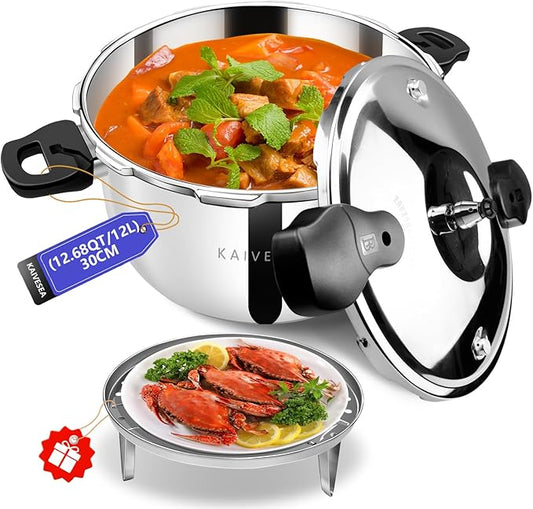 KAIVESEA 12Qt Pressure Cooker Stainless Steel Commercial Stove Top Pressure Cooker Pot Used for Pressure Foodie or Steaming Compatible with Gas & Induction Cooker