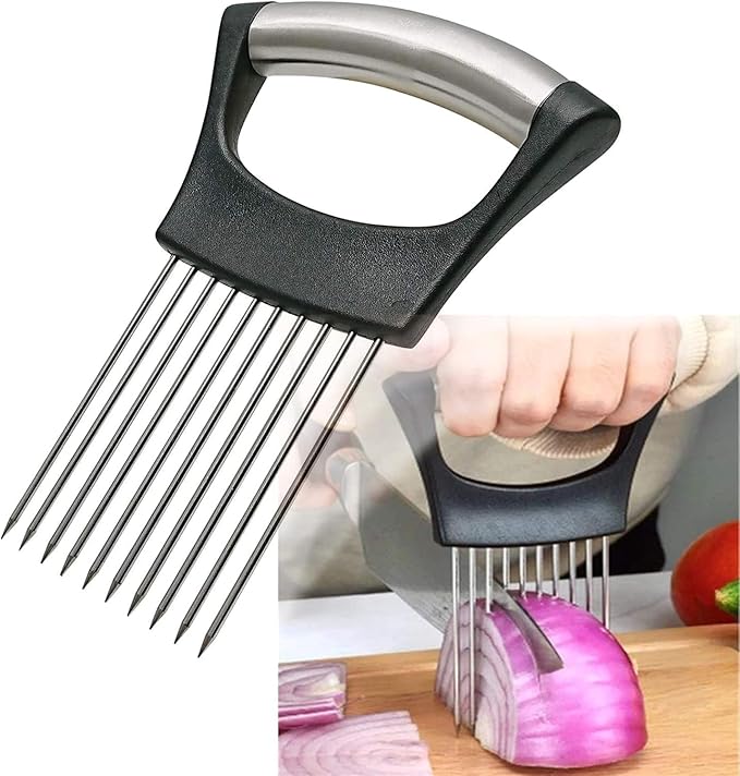 tainless Steel Onion Holder for Slicing,Onion Slicer Holder,Onion Cutter for Slicing of Onions,Tomatoes,Avocados,Eggs and Other Vegetables,KItchen Utensils