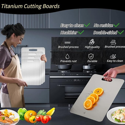 Titanium Cutting Board for Kitchen Set of 2/3 - Double Sided Food Grade Chopping Board for Meat, Hangable Design, Easy to Clean for Meat Fruit & Vegetable Various Cooking (M+L(2PCS))