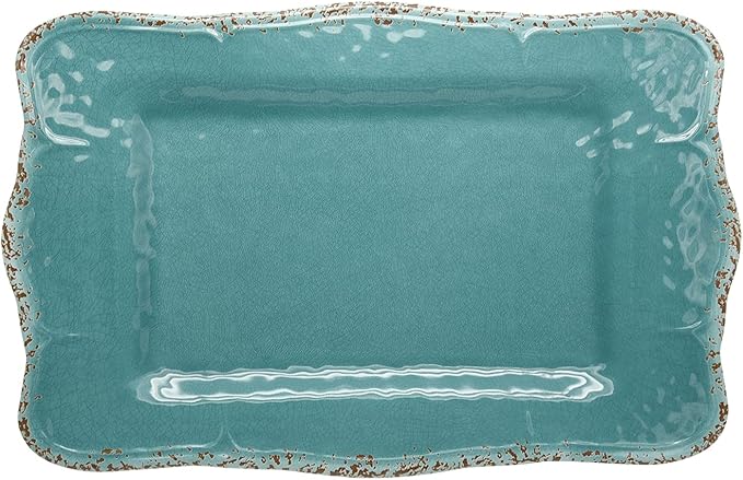 Gourmet Art Crackle Set of 2 Melamine Rectangular Serving Trays/Platters Aquamarine blue 17"