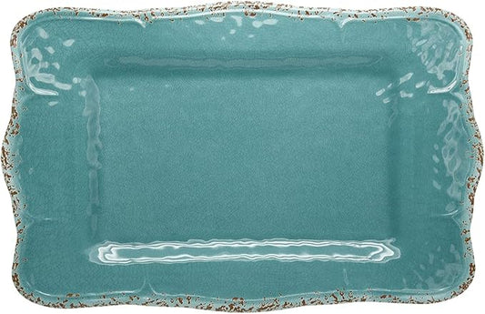 Gourmet Art Crackle Set of 2 Melamine Rectangular Serving Trays/Platters Aquamarine blue 17"
