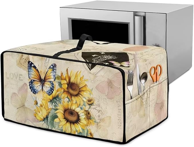 Doojoayie Butterfly Sunflower Toaster Cover 8 Slice Toaster Oven Cover Dust Resistant Appliance Covers for Kitchen Counter Modern Home Kitchen Decoration