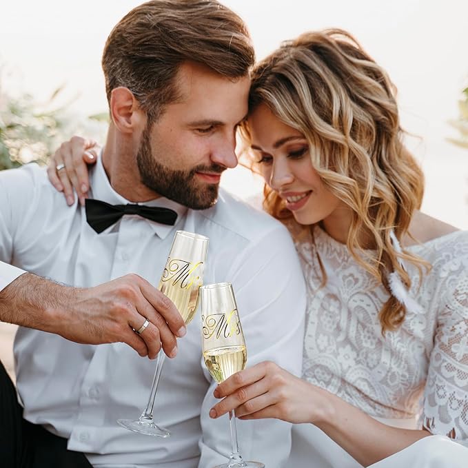 Wedding Cake Knife And Server Set, Mr and Mrs Champagne Flute Glasses With Cake Cutting Set For Wedding Glasses For Bride And Groom