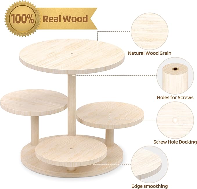 HURZMORO 4 Tier Round Cupcake Tower Stand for 50 Cupcakes,Wood Cake Stand with Tiered Tray Decor,Farmhouse Tiered Tray Decor,Cupcake Display for Birthday Graduation Baby Shower Tea Party,White