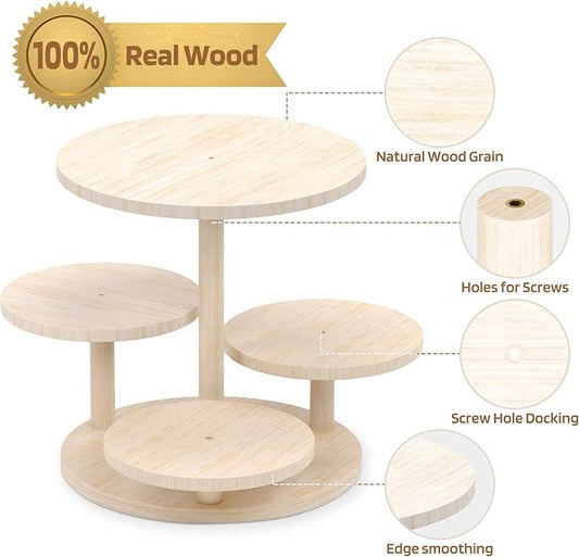 HURZMORO 4 Tier Round Cupcake Tower Stand for 50 Cupcakes,Wood Cake Stand with Tiered Tray Decor,Farmhouse Tiered Tray Decor,Cupcake Display for Birthday Graduation Baby Shower Tea Party,White