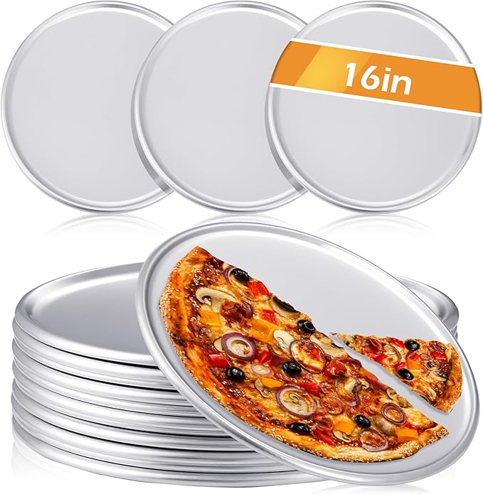 Rtteri 12 Pcs Pizza Pan Bulk Restaurant Aluminum Pizza Pan Set Round Pie Cake Plate Rust Free Cake Tray for Oven Baking Home Kitchen Restaurant Easy Clean (16 Inch)