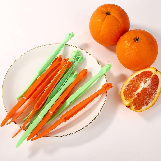 10pcs Orange Peeler Set, Plastic Orange Peeler Opener Citrus Skin Peelers with Long Handle Slicer Lemon Peel Remover Cutter Fruit Skin Peeler Kitchen Accessory Kitchen Gadget (Grass Green & Orange)