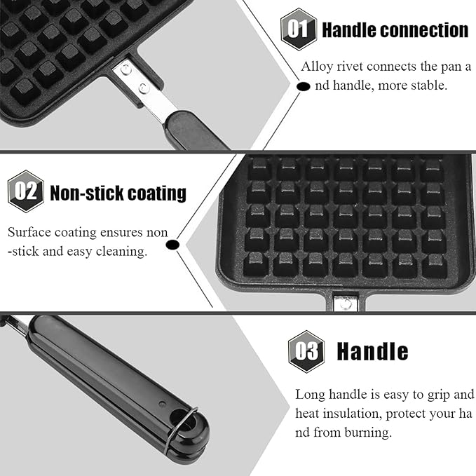 Pan Waffle Maker, Cast Aluminum Stovetop Waffle Iron, Camping Waffle Maker Pan, Portable Stove Top for Family Breakfast Baking