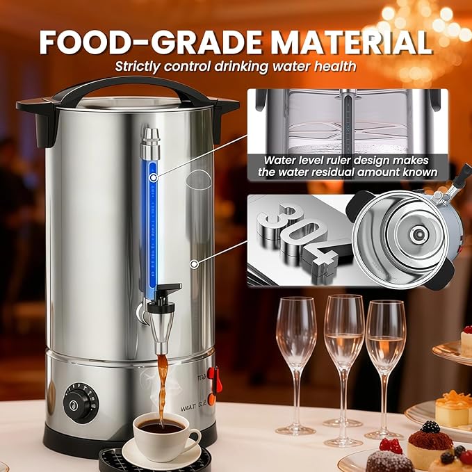 rcqeuiol Commercial Coffee Urns, 160 Cups/25L Coffee Maker with Keep-Warm Function, Hot Beverage Dispenser, Electric Hot Water Urn Stainless Steel, for Events, Offices, Parties, Catering (160 Cup)