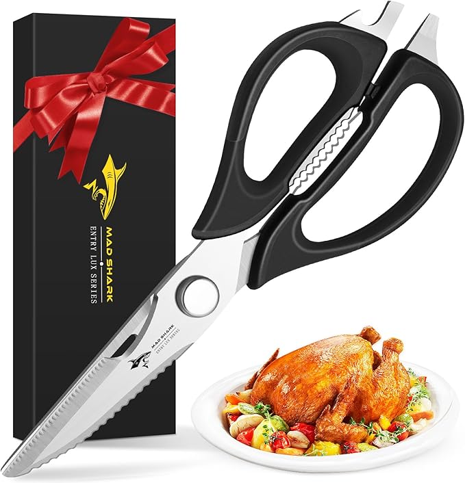 Kitchen Scissors All Purpose Kitchen Shears Come Apart,Stainless Steel Utility Scissors with Comfort Grip,Heavy Duty Poultry Shears for Chicken,Meat,Fish,Dishwash Safe (BLACK)