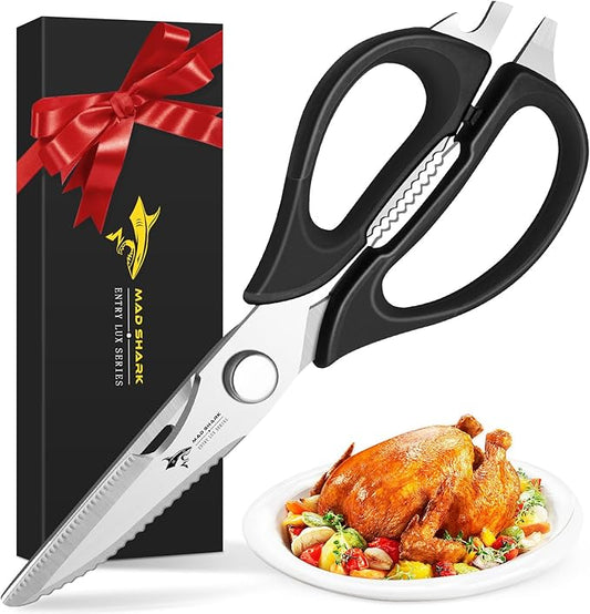 Kitchen Scissors All Purpose Kitchen Shears Come Apart,Stainless Steel Utility Scissors with Comfort Grip,Heavy Duty Poultry Shears for Chicken,Meat,Fish,Dishwash Safe (BLACK)