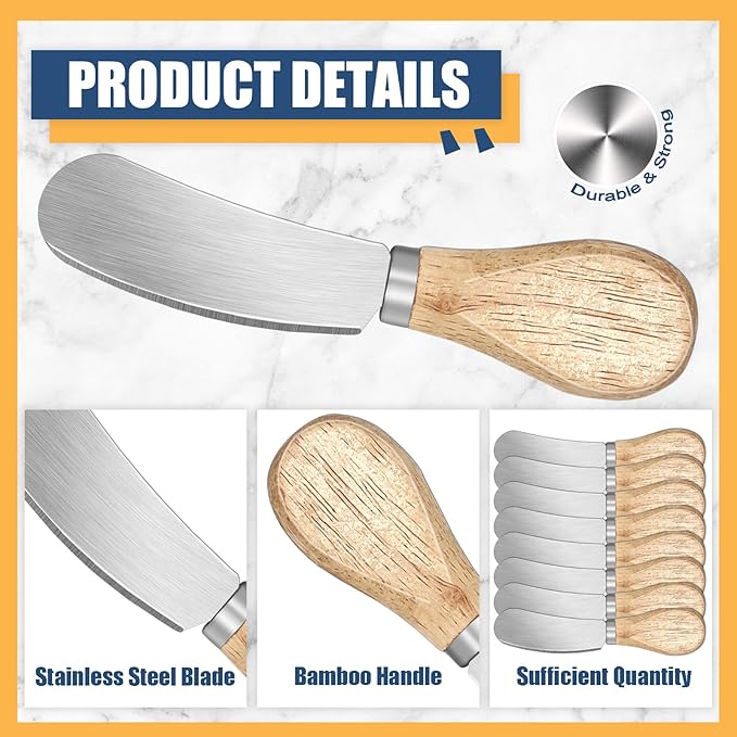 36 Pcs Cheese Spreader Knives with Wooden Handle Stainless Steel Butter Spreader Charcuterie Boards Accessories for Cream Cheese Cake