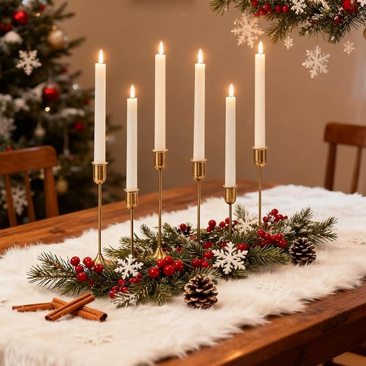 Brass Gold Candlestick Holders, Metal Taper Candle Holders Set of 6, Vintage Modern Candle Sticks Holder Decor for Table Centerpiece, Fireplace Mantel Wedding Housewarming Gift, Candlelit Dinner Décor