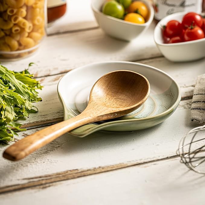 Ceramic Spoon Rest for Kitchen Counter & Stove, Large Spoon Holder for Cooking Utensils, Heat-Resistant, Nonstick, Easy to Clean, Modern Kitchen Decor, Gradient Green