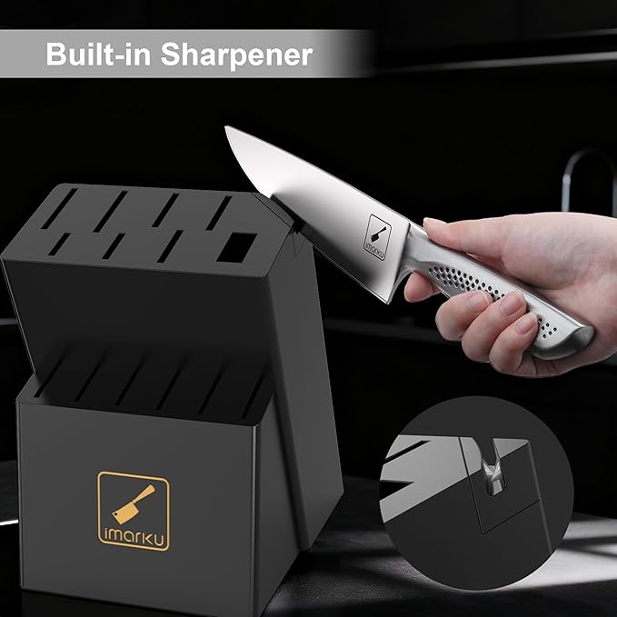 imarku 15-Piece Knife Set with Block, High Carbon Stainless Steel Kitchen Knives with Built-in Sharpener, Dishwasher Safe, Ergonomic Non-Slip Handle, Perfect for Home Cooks & Chefs, Black