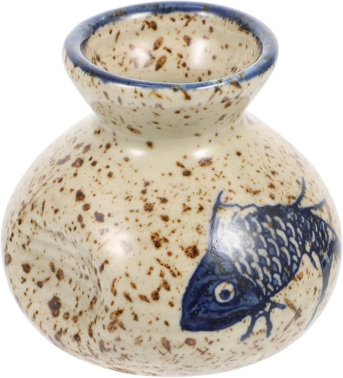 FAVOMOTO Ceramic Floral Vase, Retro Style Ceramic Toothpick Holder Mini Flower Vase Porcelain Floral Decorative Dried Flowers and Toothpick Holder for Kitchen Wedding Fish Pattern Pick